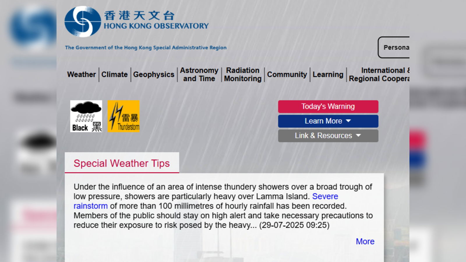 Black Rainstorm Warning Signal issued in Hong Kong